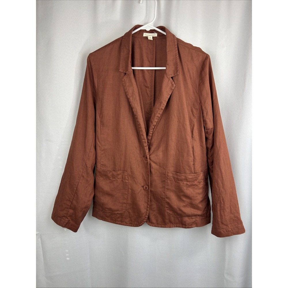 Eileen Fisher Blazer Rust Red Organic Linen Lagenlook Quiet Luxury Minimalist M
